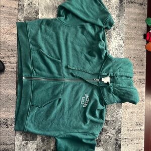 American Eagle Outfitters Green Hoodie Crop Top 3/4 Length Sleeve